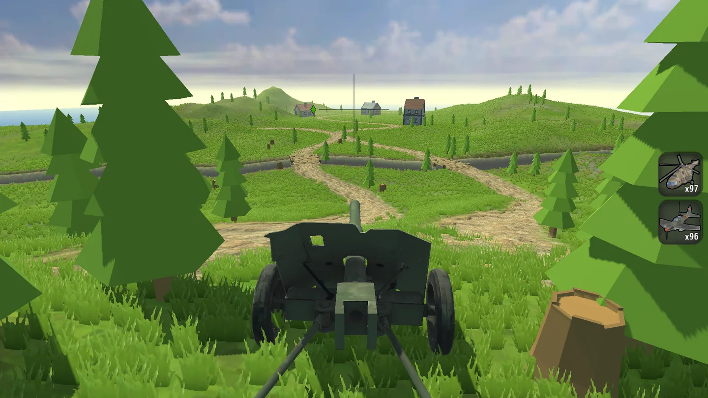 Artillery Vs Tanks Online howitzer overlooking winding roads between green hills