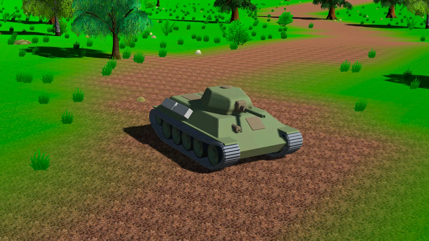 Metal Crunch: Confrontation tank on a dirt track surrounded by green trees