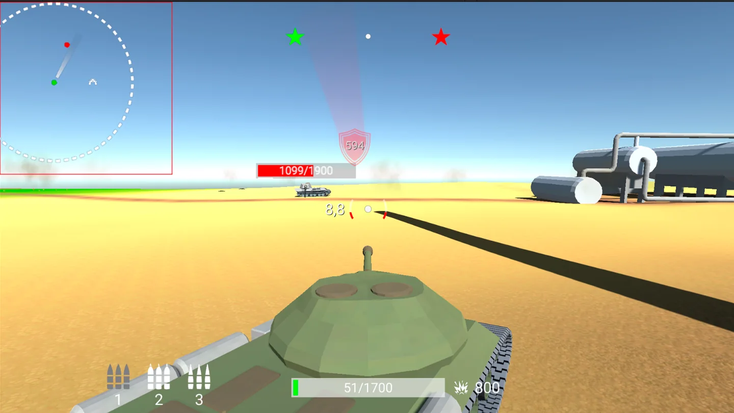Metal Crunch: Confrontation tank aiming across a sandy battlefield beside a truck
